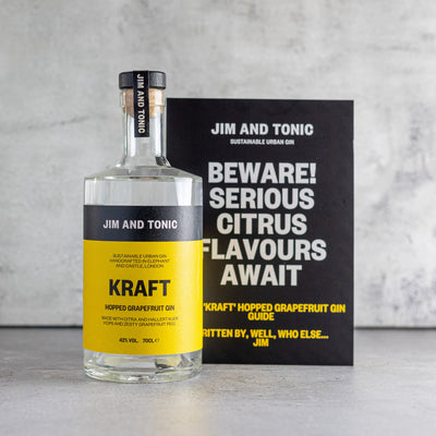 Kraft Hopped Grapefruit gin bottle 70cl by Jim and Tonic made using grapefruit peel and citrusy hops