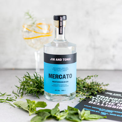 Mediterranean Gin 70cl made using fresh rosemary, thyme and basil by Jim and Tonic
